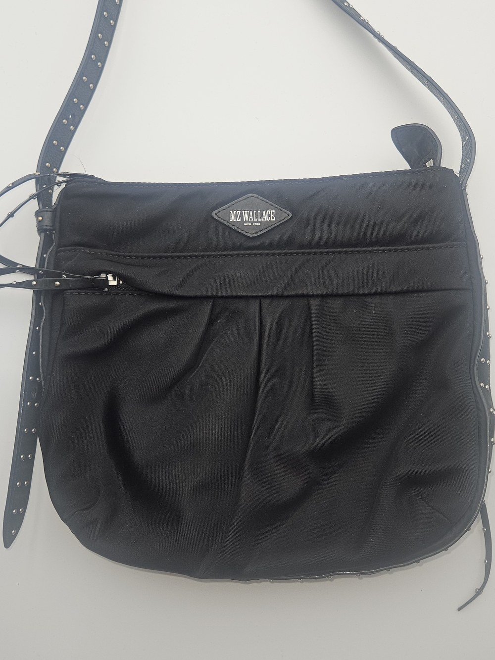 MZ Wallace Black Nylon Stud-Accent Crossbody Bag